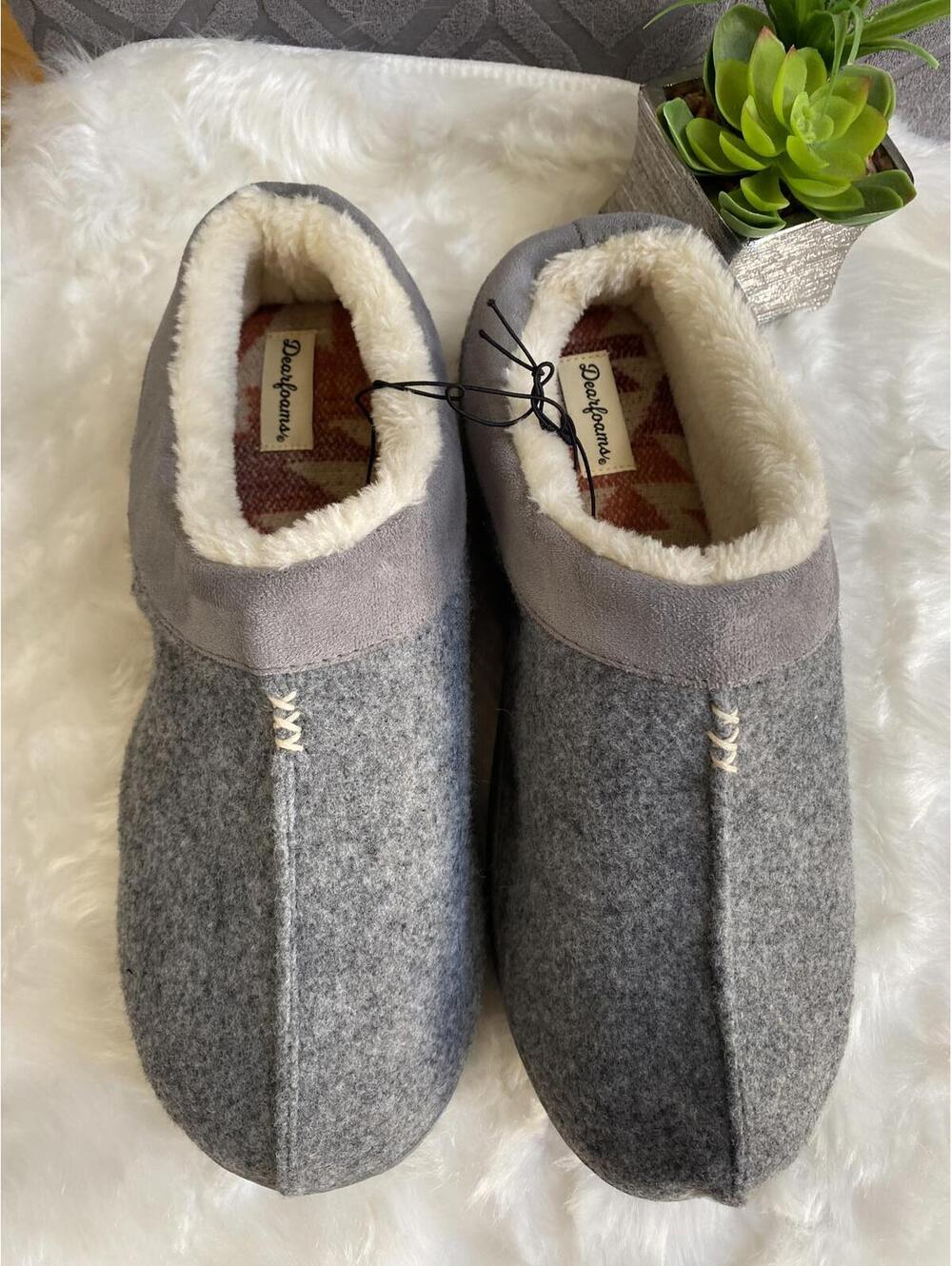 Dearfoams Women's Gray Cozy Slip-On Slippers Size 10